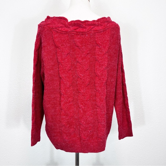 ANDTHEWHY Cable Knit Off The Shoulder Sweater Red Size M/L - Picture 3 of 7